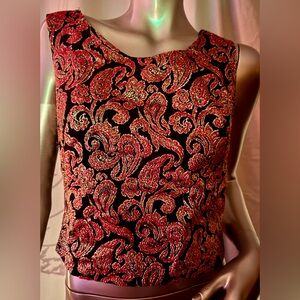 Style Rite Blouse Co., LTD Toronto sleeveless Black, Red & Sparkling Gold Top